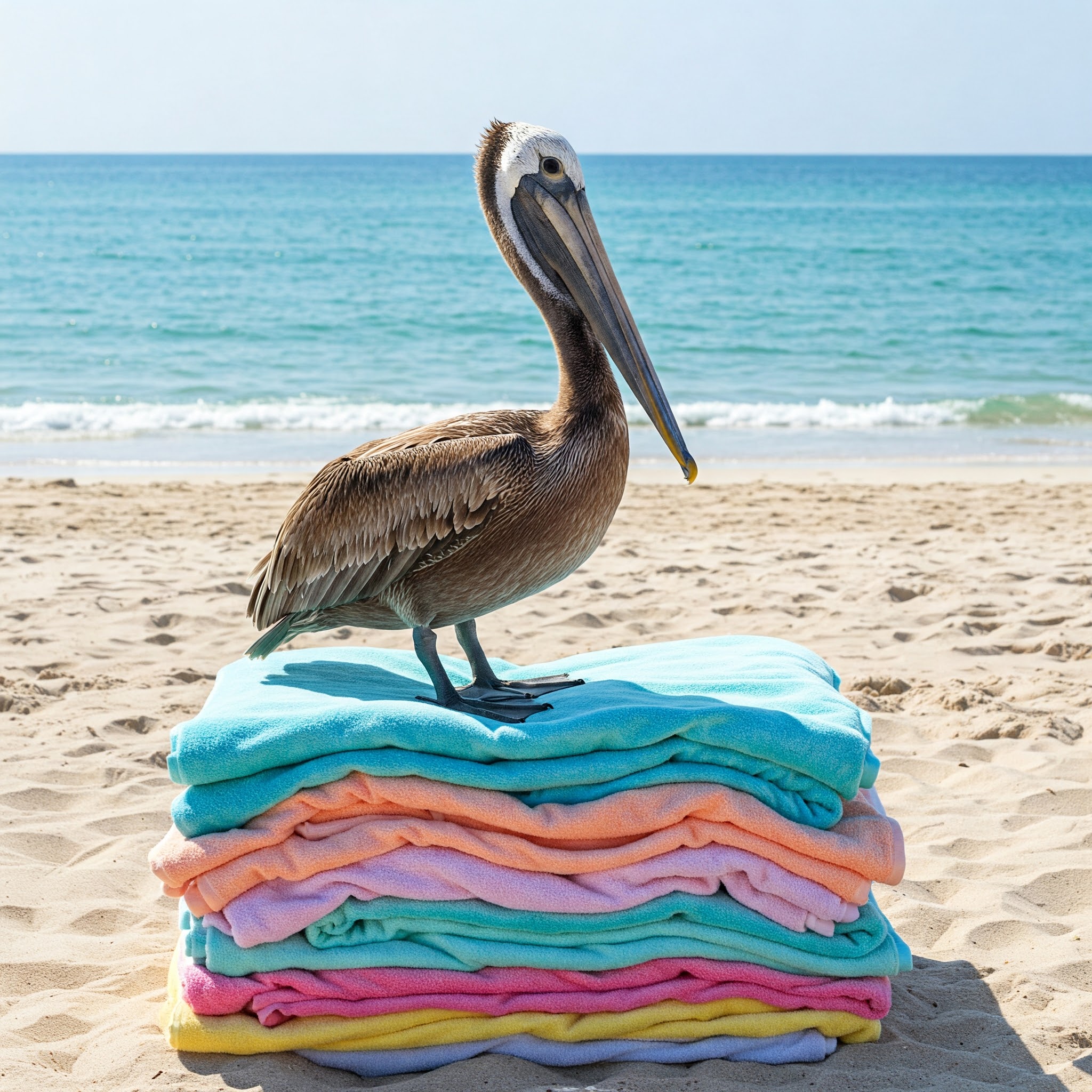 Pelican On Towels